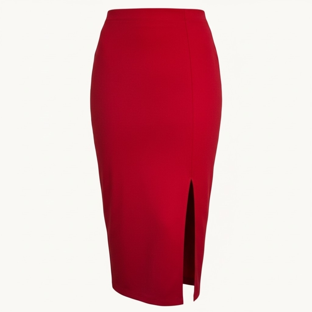 Babaton High-Waisted Midi Pencil Skirt Size 8 | Side Slit | Red - Picture 1 of 5